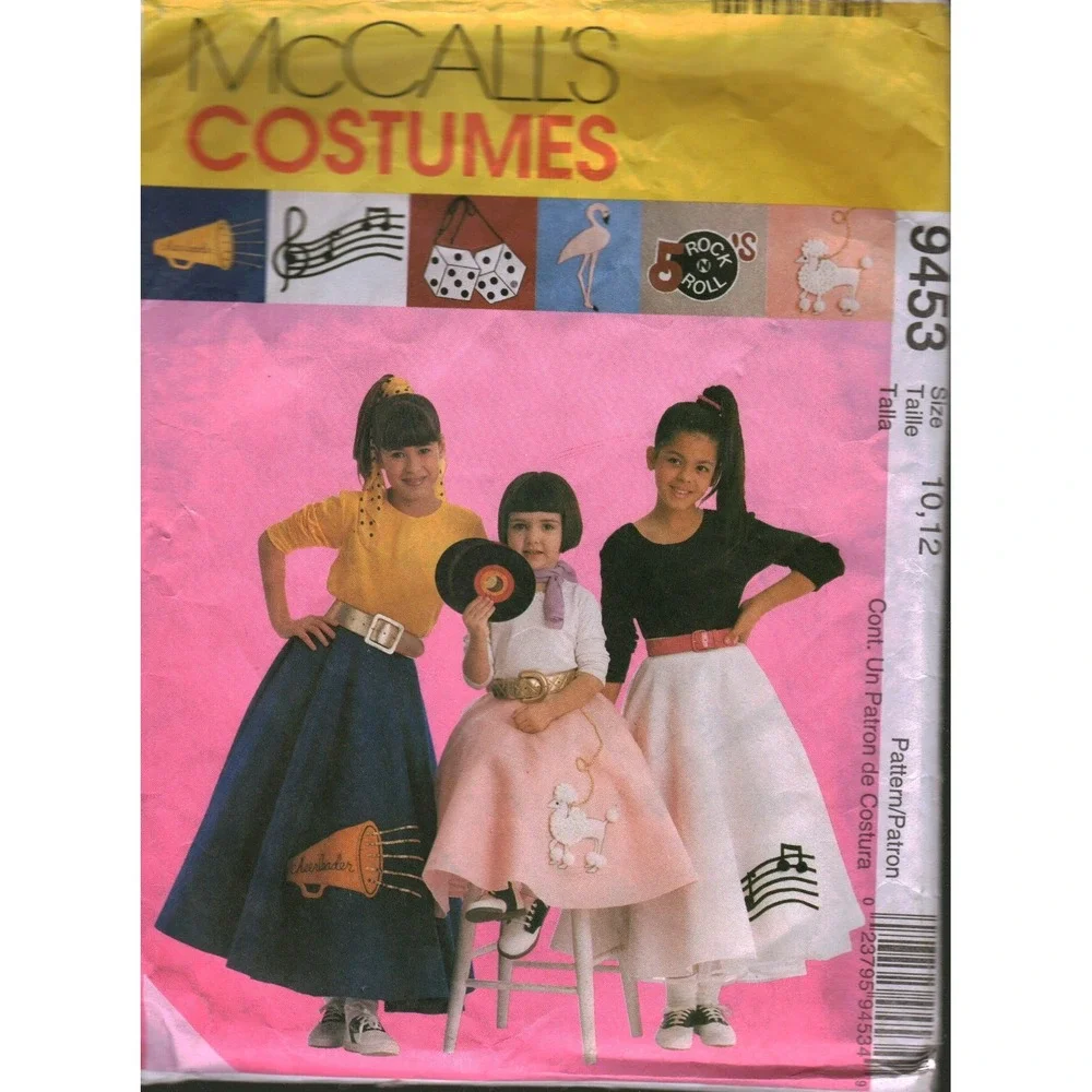 McCalls 9453 Vintage 50s Poodle Skirt Sewing Pattern Girls Kids Size 10 12 Retro